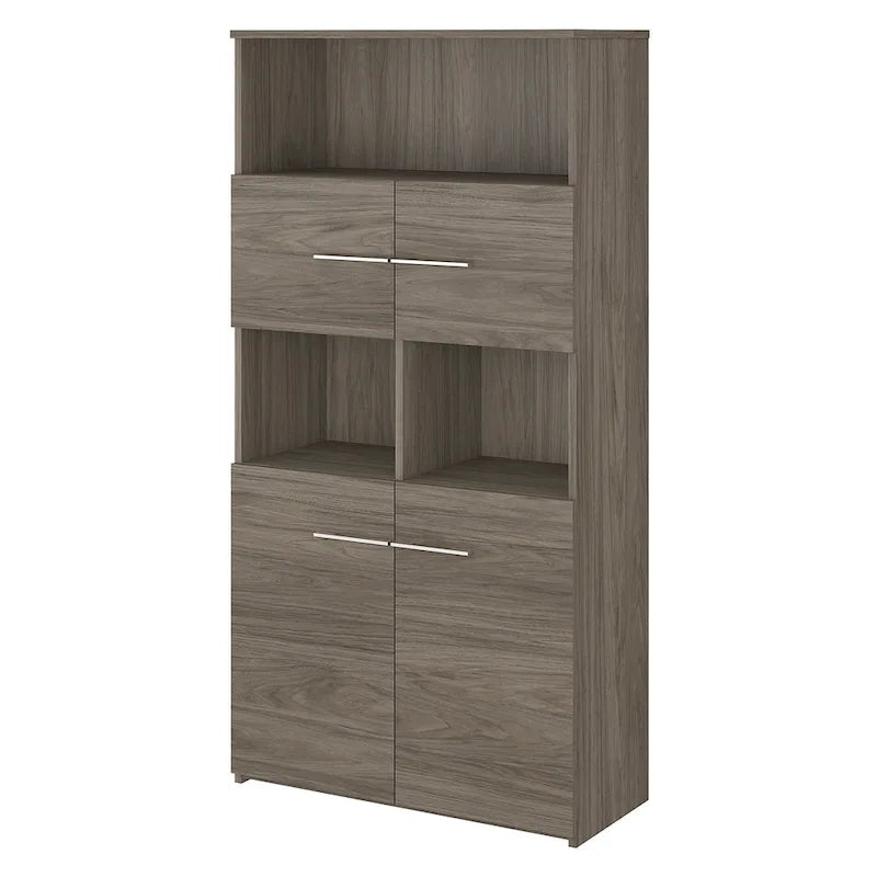 5-Shelf Bookcase with 4 Doors and Adjustable Storage