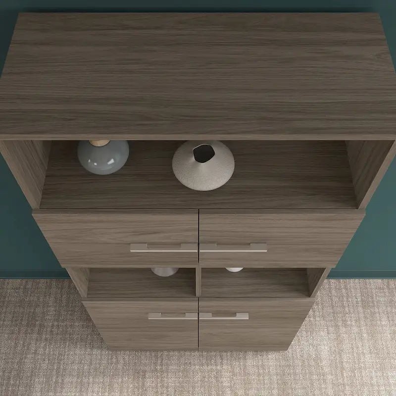 5-Shelf Bookcase with 4 Doors and Adjustable Storage