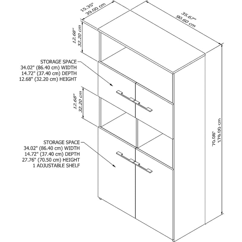 5-Shelf Bookcase with 4 Doors and Adjustable Storage
