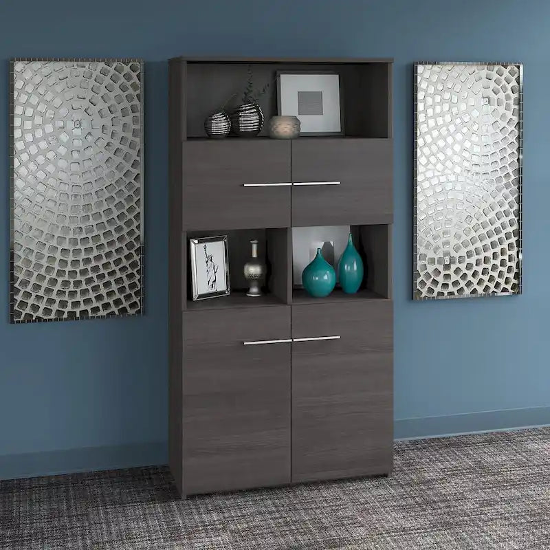 5-Shelf Bookcase with 4 Doors and Adjustable Storage