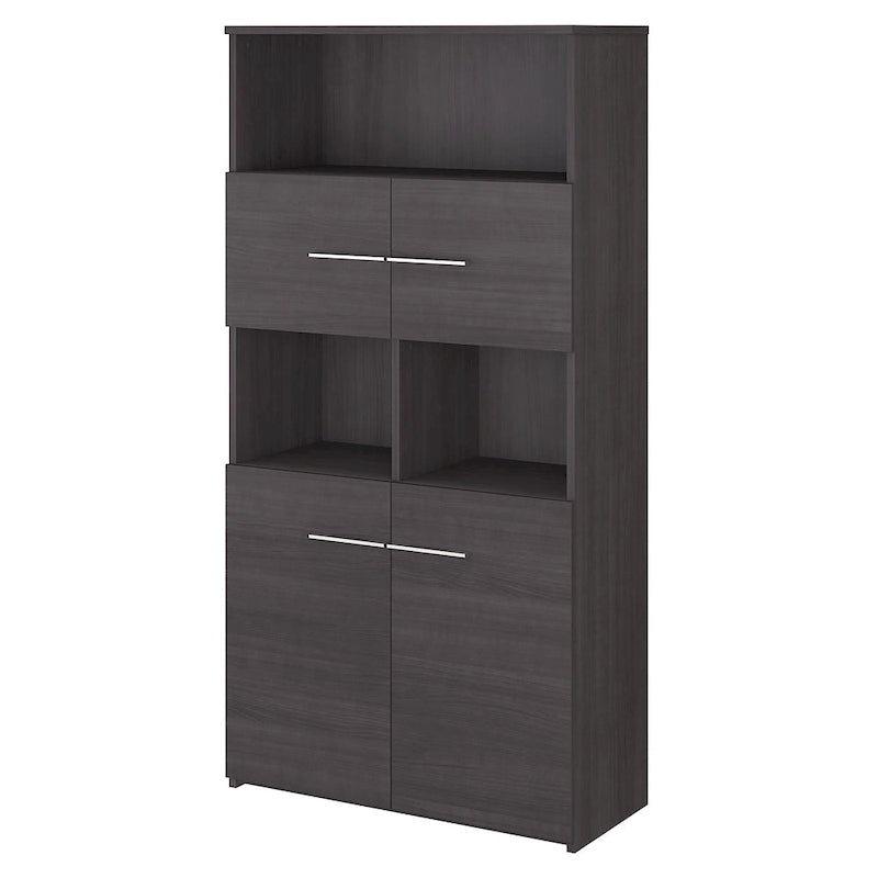 5-Shelf Bookcase with 4 Doors and Adjustable Storage
