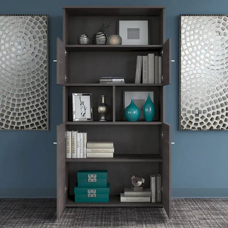 5-Shelf Bookcase with 4 Doors and Adjustable Storage
