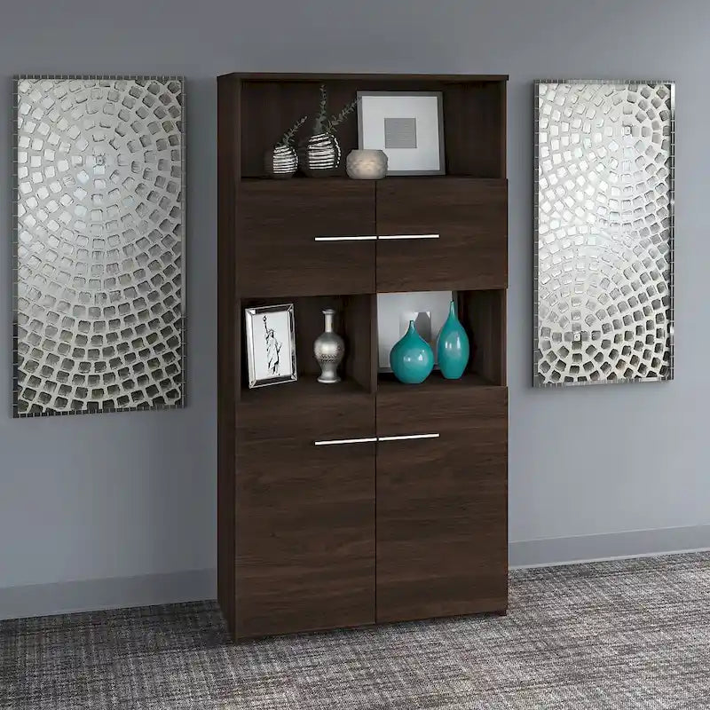 5-Shelf Bookcase with 4 Doors and Adjustable Storage