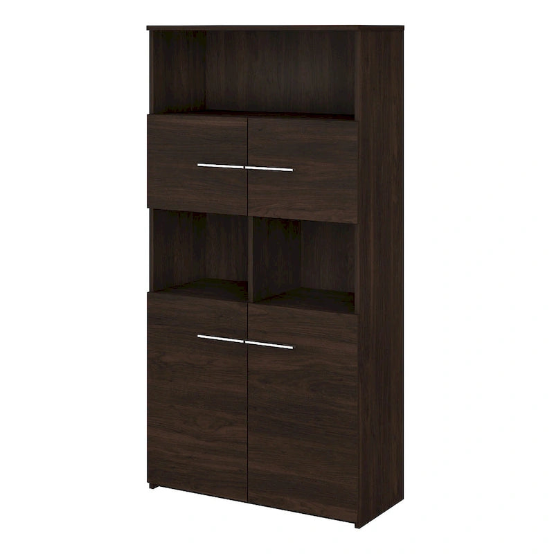 5-Shelf Bookcase with 4 Doors and Adjustable Storage