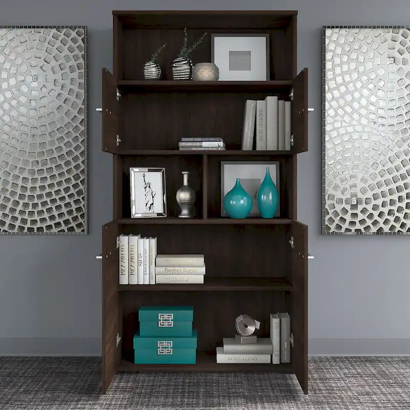 5-Shelf Bookcase with 4 Doors and Adjustable Storage
