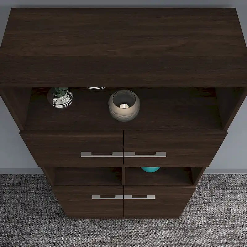 5-Shelf Bookcase with 4 Doors and Adjustable Storage