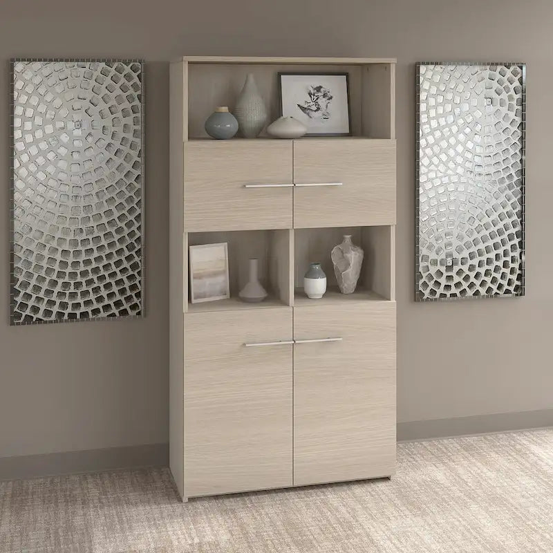5-Shelf Bookcase with 4 Doors and Adjustable Storage
