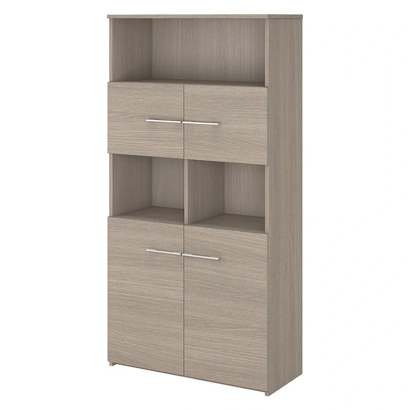 5-Shelf Bookcase with 4 Doors and Adjustable Storage