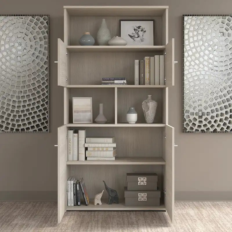 5-Shelf Bookcase with 4 Doors and Adjustable Storage