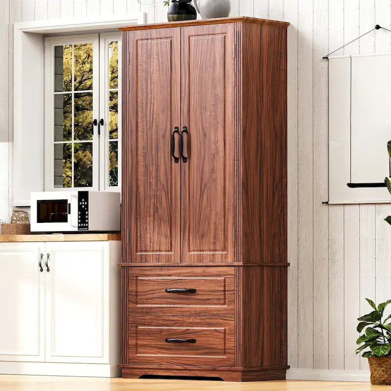 71 Tall Kitchen Pantry Cabinet, Freestanding Cupboard Storage Cabinet with 2 Drawers, Kitchen Hutch Cabinet
