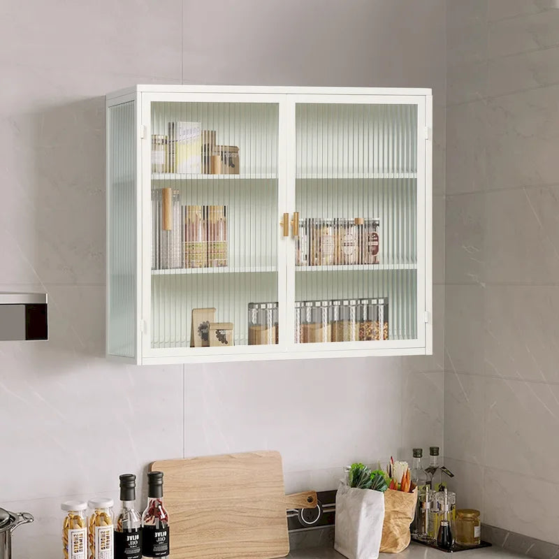 Modern Wall Cabinet with Glass Doors and Storage Shelves for Entryway, Living Room, Bathroom