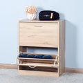 Wooden Shoe Cabinet for Entryway, White Shoe Storage Cabinet with 2 Flip Doors