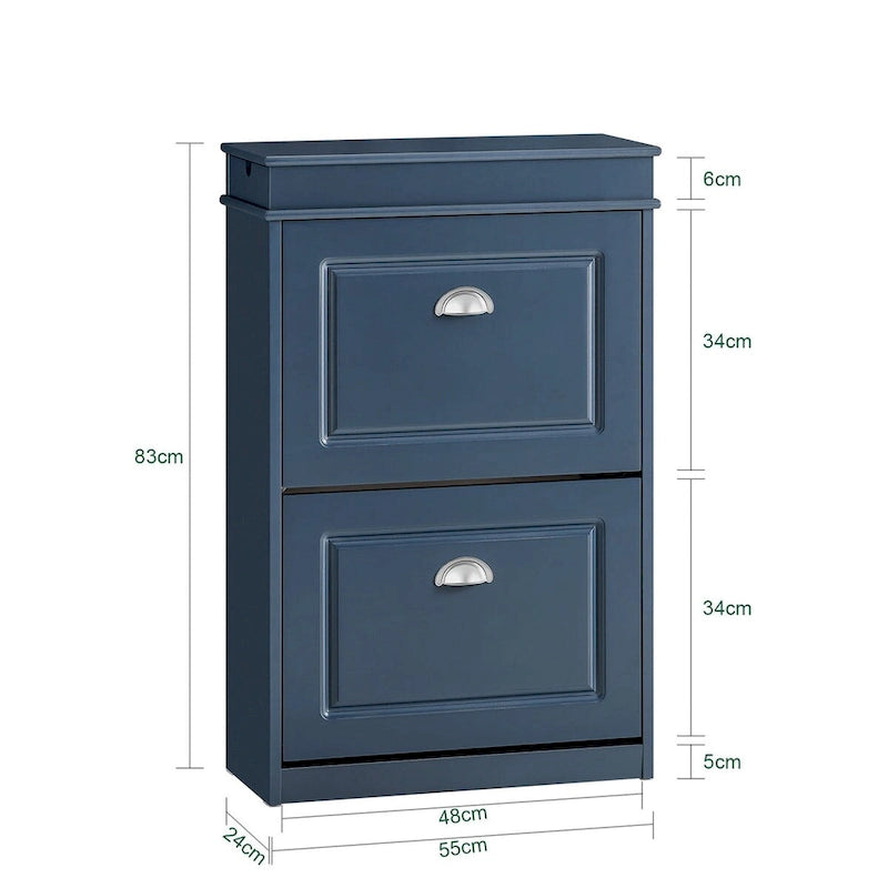White Narrow Shoe Cabinet with 2 Flip Drawers and Top Shelf