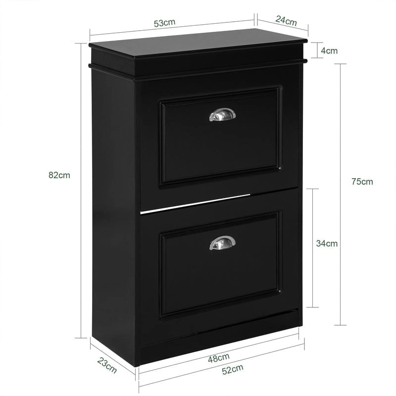 White Narrow Shoe Cabinet with 2 Flip Drawers and Top Shelf