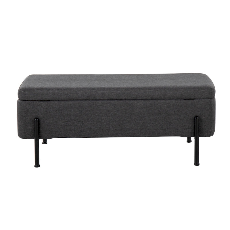 Upholstered Storage Bench with Flip-Top Lid and Metal Base