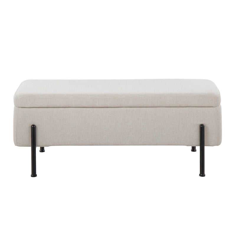 Upholstered Storage Bench with Flip-Top Lid and Metal Base