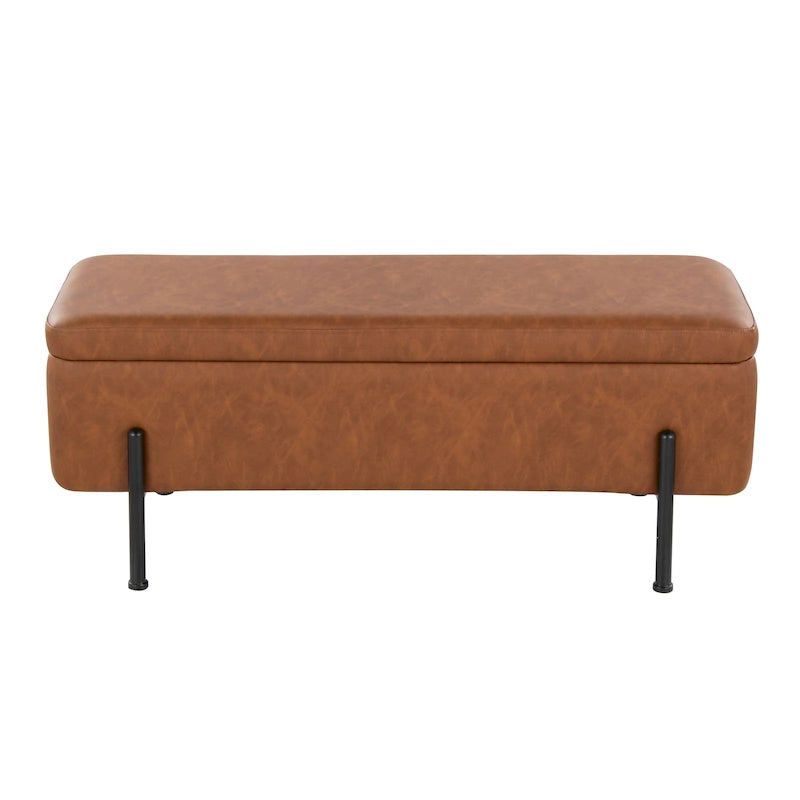 Upholstered Storage Bench with Flip-Top Lid and Metal Base