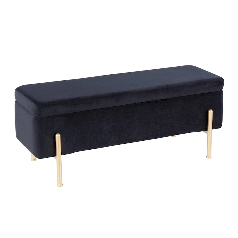Upholstered Storage Bench with Flip-Top Lid and Metal Base