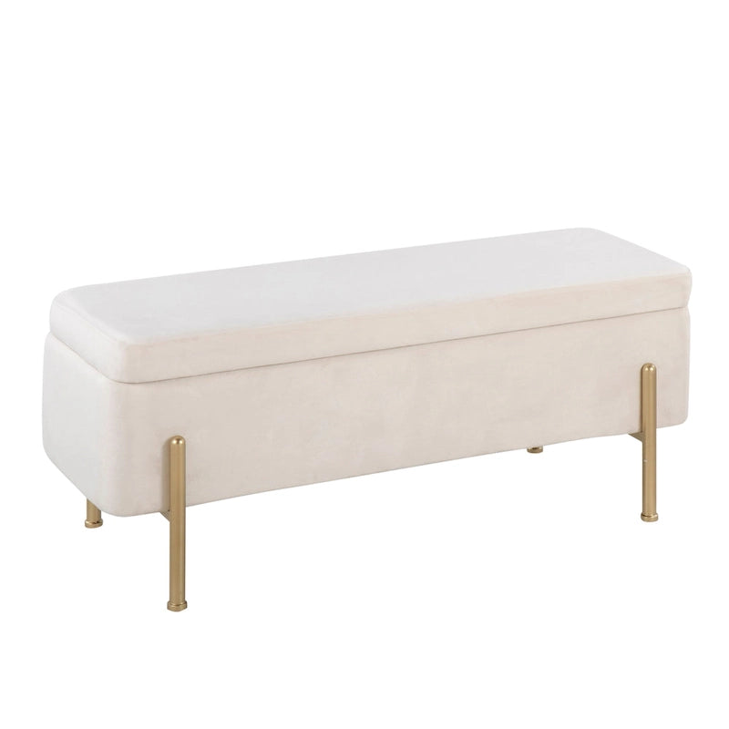 Upholstered Storage Bench with Flip-Top Lid and Metal Base