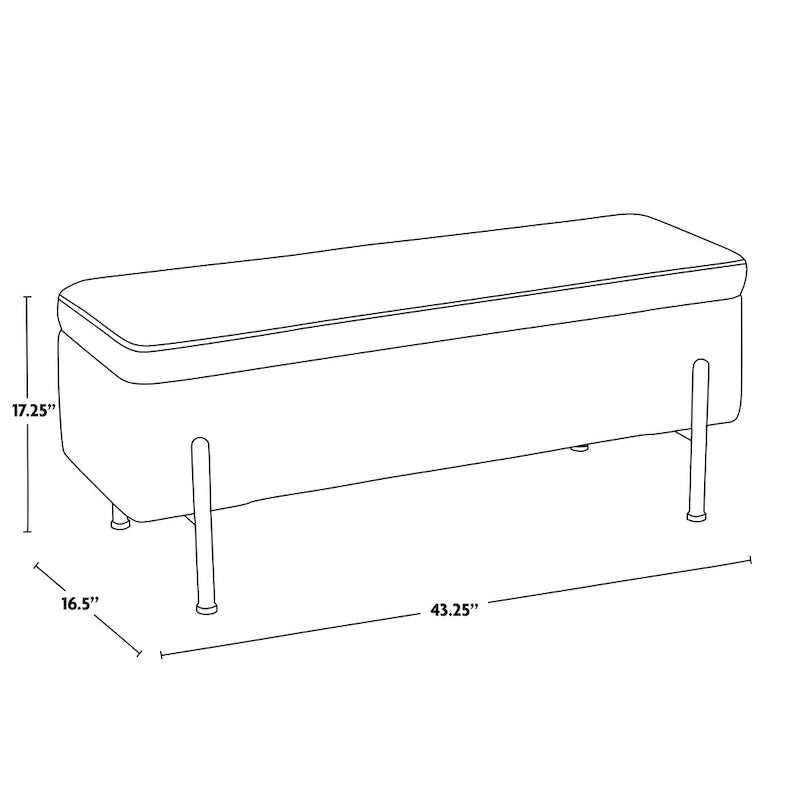 Upholstered Storage Bench with Flip-Top Lid and Metal Base
