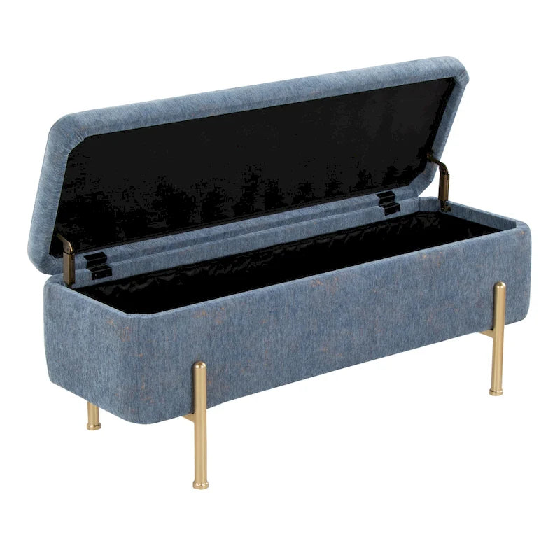 Upholstered Storage Bench with Flip-Top Lid and Metal Base