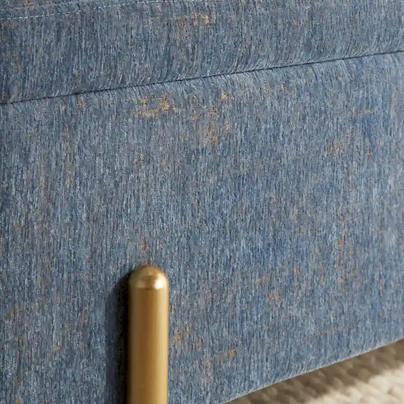 Upholstered Storage Bench with Flip-Top Lid and Metal Base