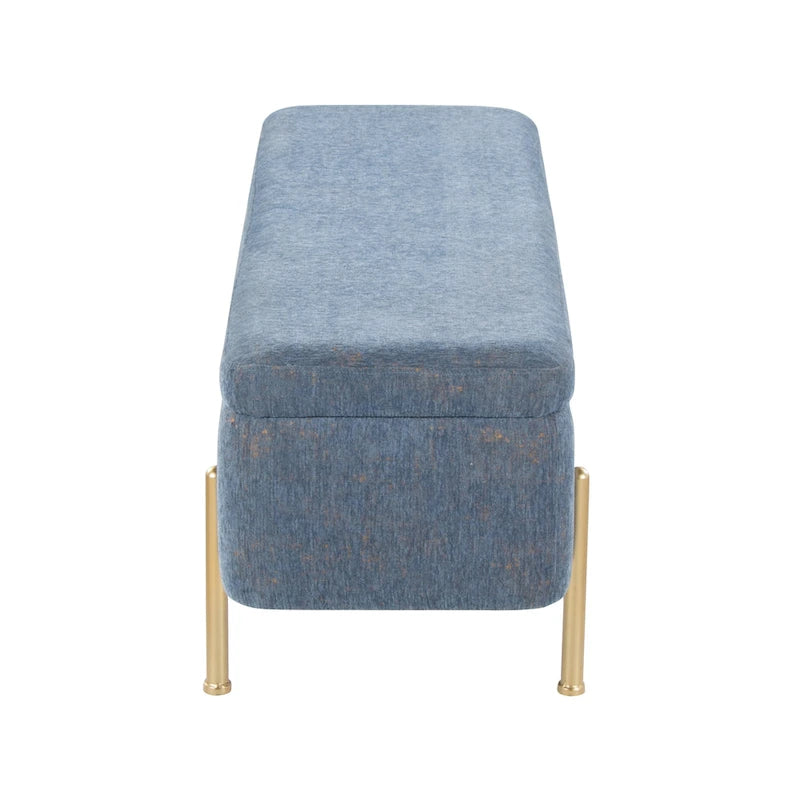 Upholstered Storage Bench with Flip-Top Lid and Metal Base