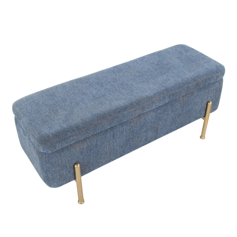 Upholstered Storage Bench with Flip-Top Lid and Metal Base