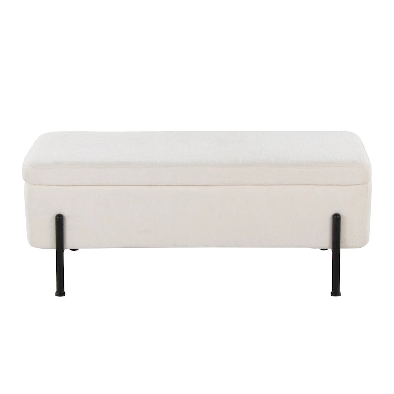 Upholstered Storage Bench with Flip-Top Lid and Metal Base
