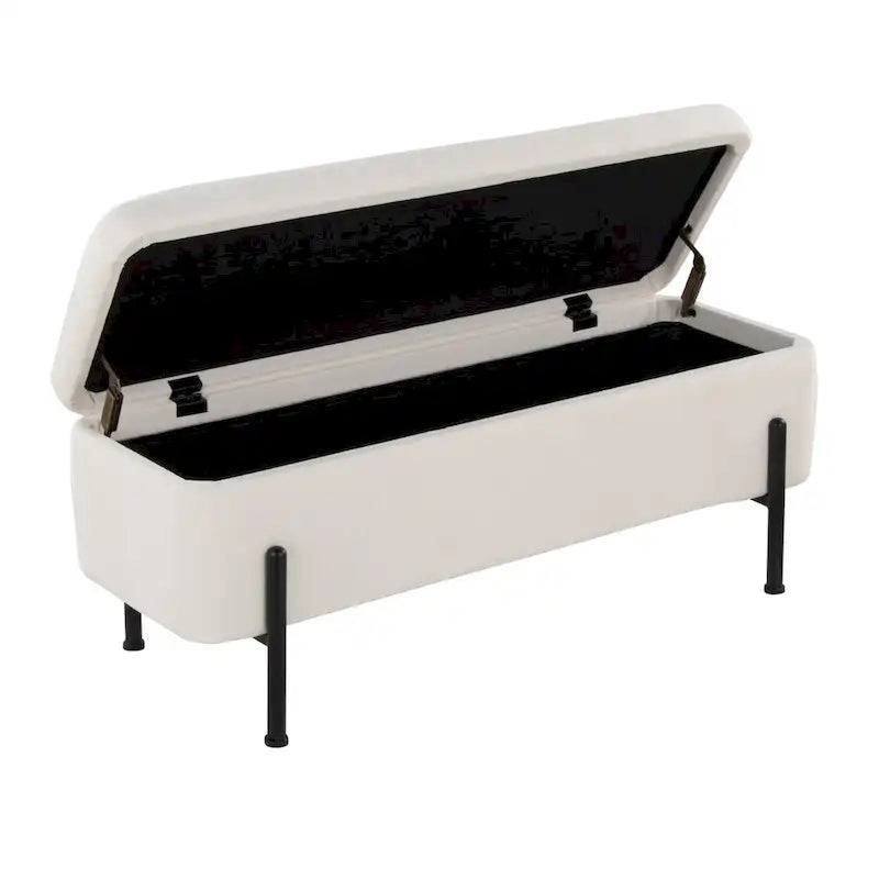 Upholstered Storage Bench with Flip-Top Lid and Metal Base