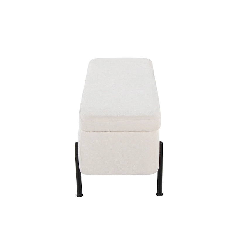Upholstered Storage Bench with Flip-Top Lid and Metal Base