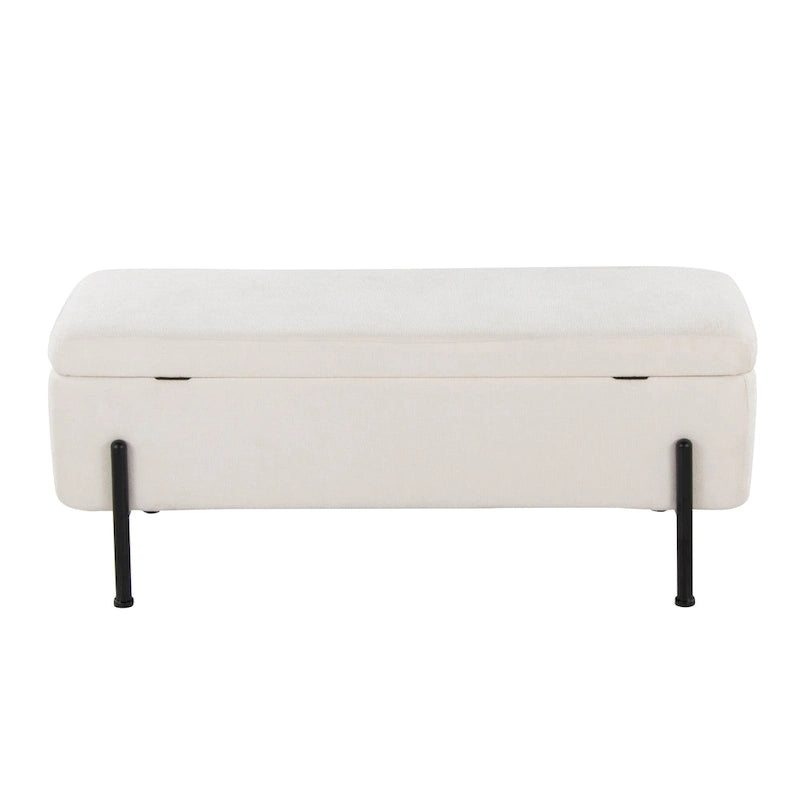 Upholstered Storage Bench with Flip-Top Lid and Metal Base