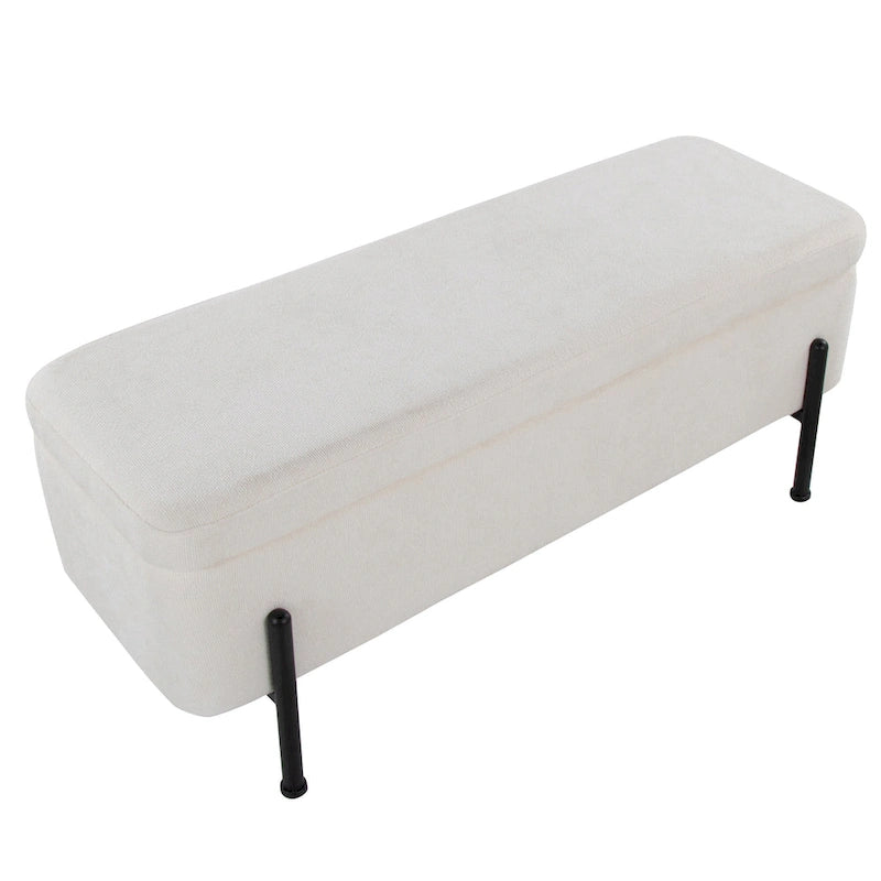 Upholstered Storage Bench with Flip-Top Lid and Metal Base