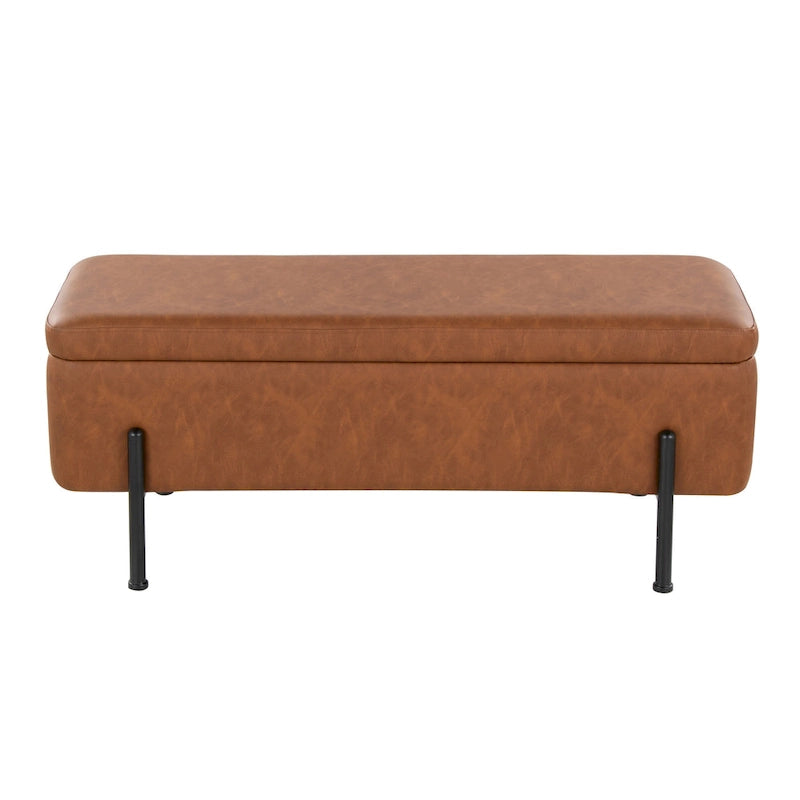 Upholstered Storage Bench with Flip-Top Lid and Metal Base