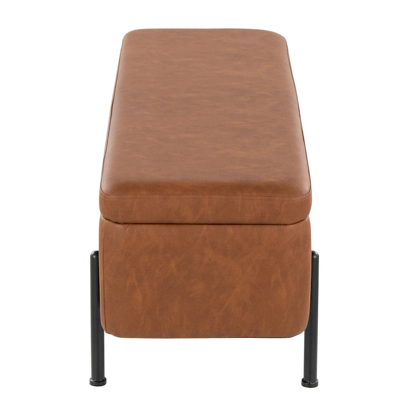 Upholstered Storage Bench with Flip-Top Lid and Metal Base