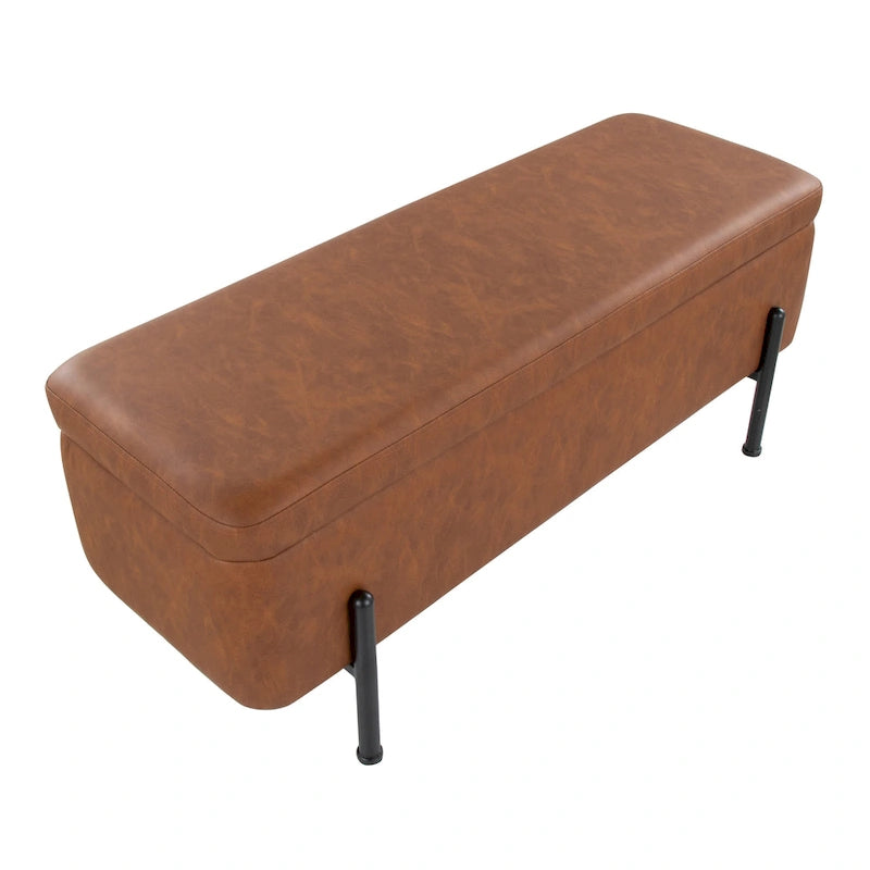Upholstered Storage Bench with Flip-Top Lid and Metal Base