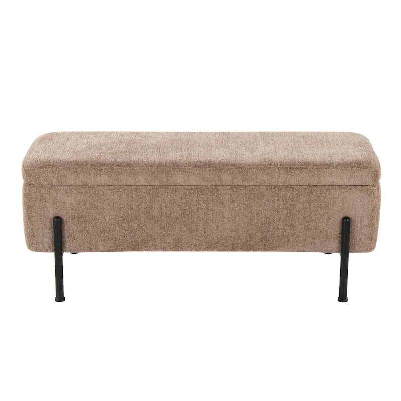 Upholstered Storage Bench with Flip-Top Lid and Metal Base