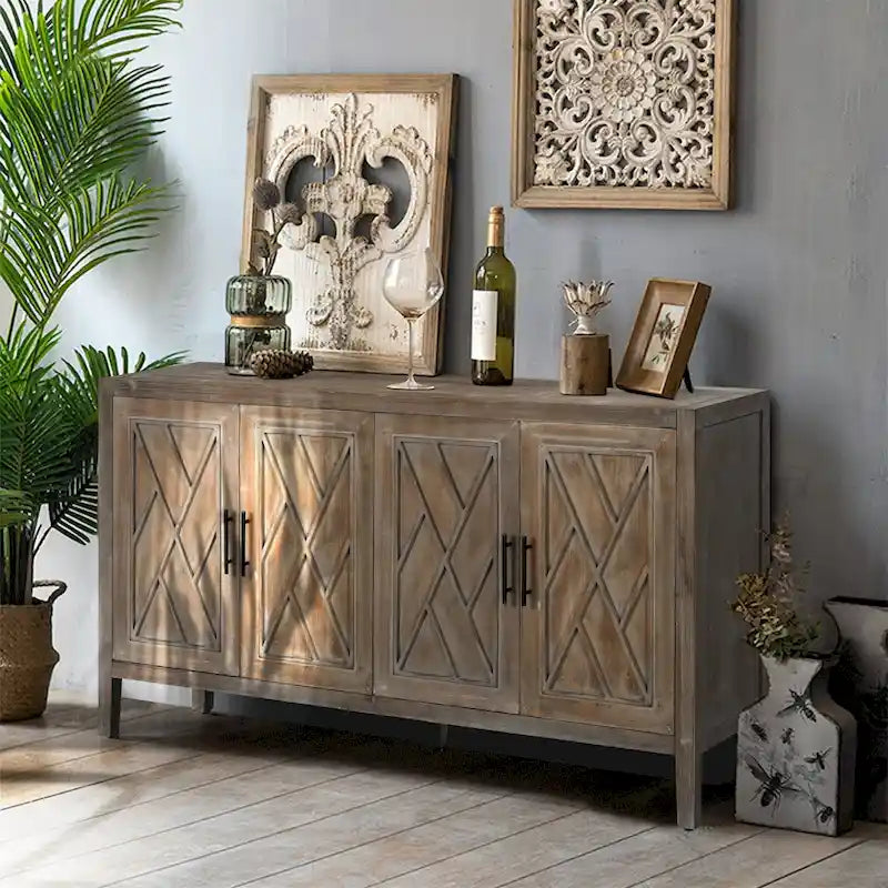 4 Door Wooden Sideboard Cabinet - N/A