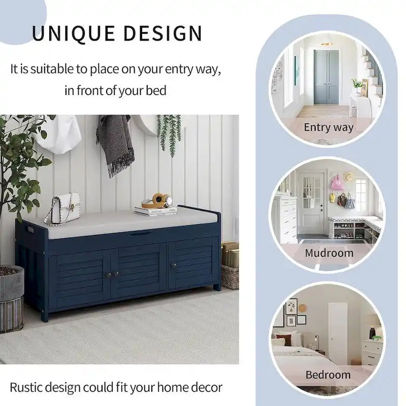 3-drawer Wooden Storage Bench with Cushion