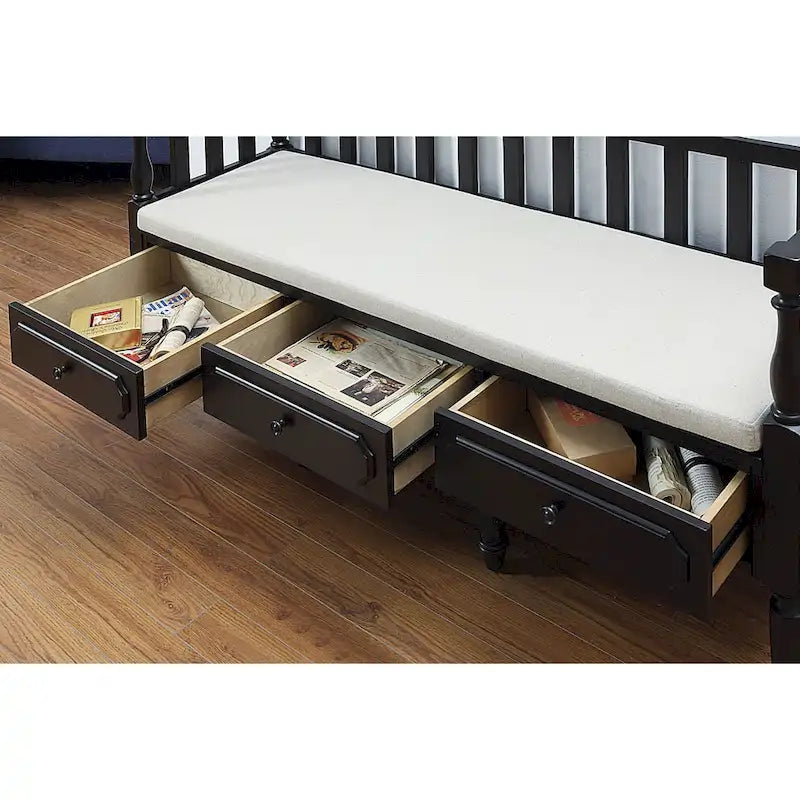 Farmhouse Wooden Storage Bench with Cushioned Seat and 3 Drawers