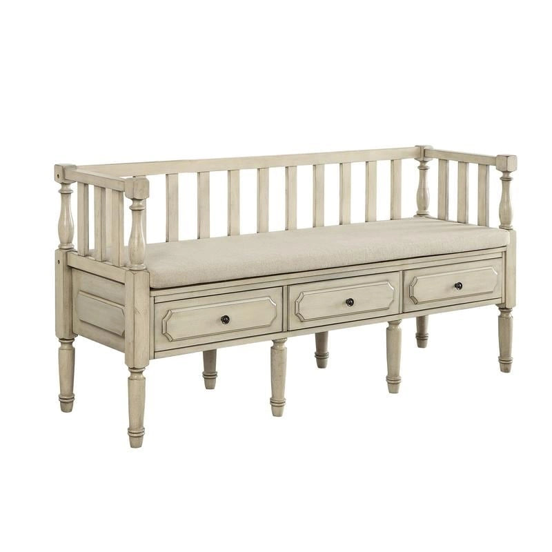 Farmhouse Wooden Storage Bench with Cushioned Seat and 3 Drawers