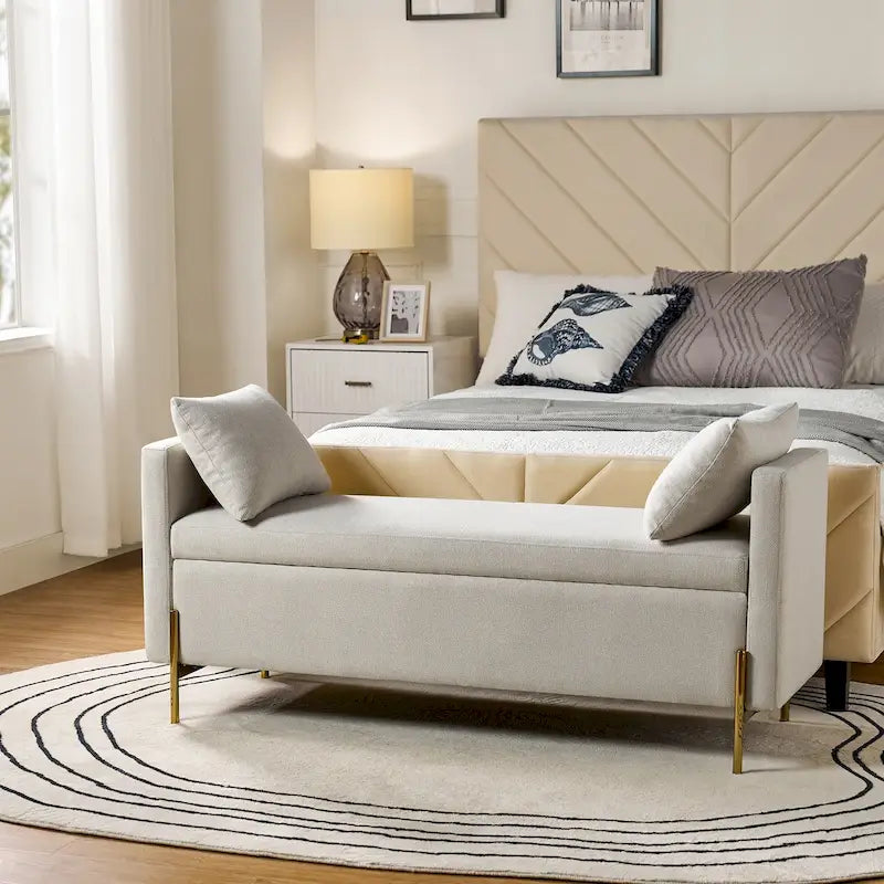 Angelus Upholstered Flip Top Storage Bench withTwo Pillows and Arms by HULALA HOME