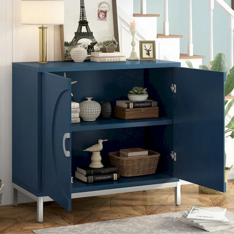 Simple Storage Cabinet Accent Cabinet with Solid Wood Veneer and Metal Leg Frame for Living Room, Entryway, Dining Room