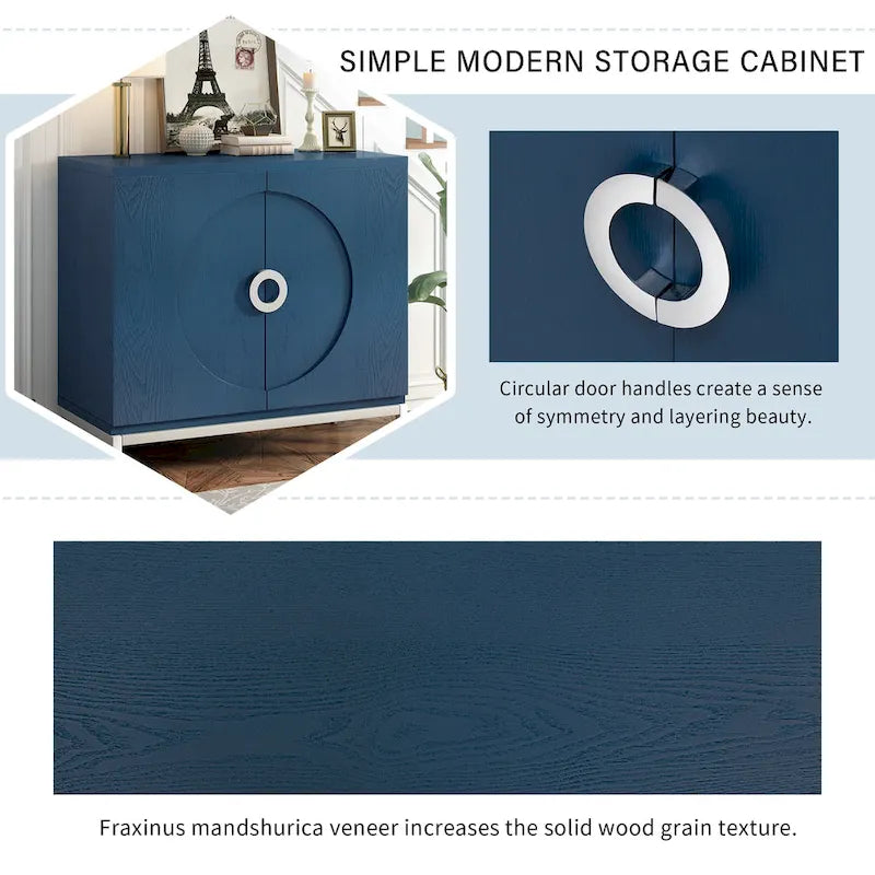 Simple Storage Cabinet Accent Cabinet with Solid Wood Veneer and Metal Leg Frame for Living Room, Entryway, Dining Room