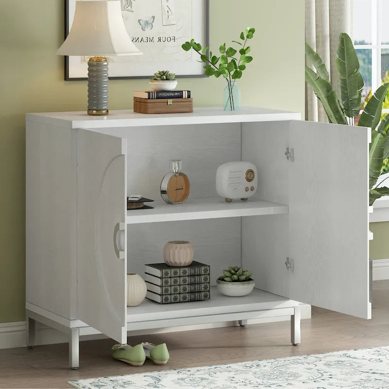 Simple Storage Cabinet Accent Cabinet with Solid Wood Veneer and Metal Leg Frame for Living Room, Entryway, Dining Room