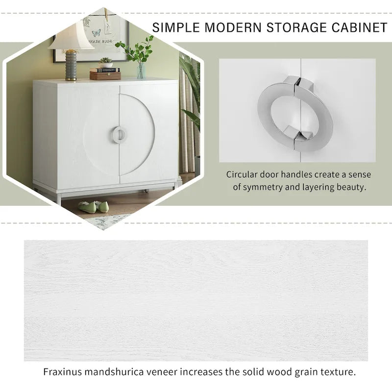 Simple Storage Cabinet Accent Cabinet with Solid Wood Veneer and Metal Leg Frame for Living Room, Entryway, Dining Room