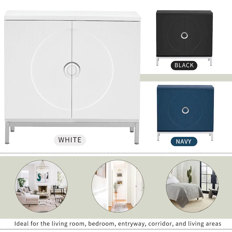 Simple Storage Cabinet Accent Cabinet with Solid Wood Veneer and Metal Leg Frame for Living Room, Entryway, Dining Room