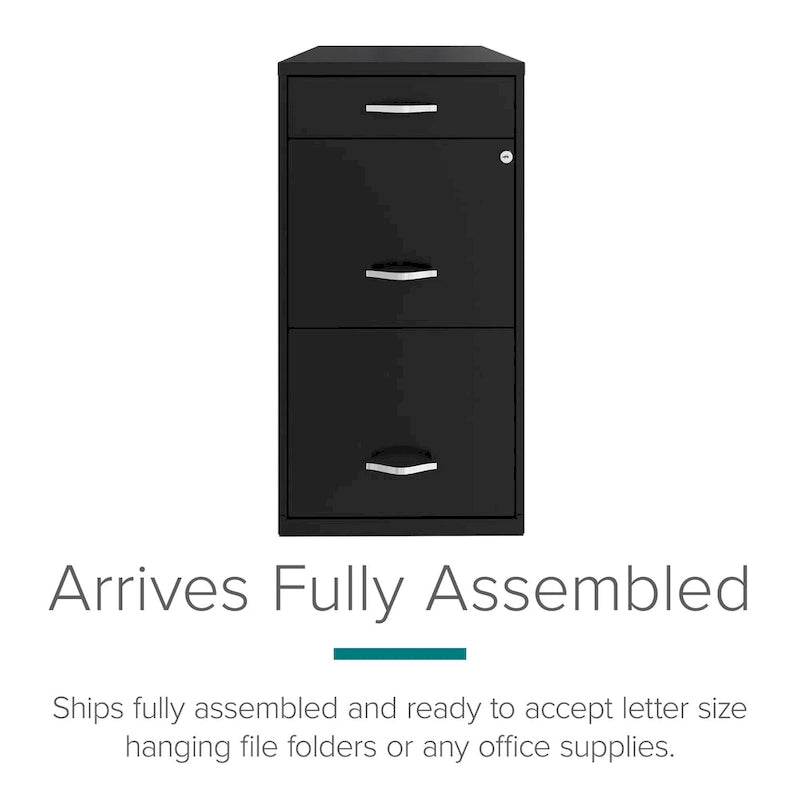 Black 18-Inch-Deep Metal File Cabinet with 3 Drawers
