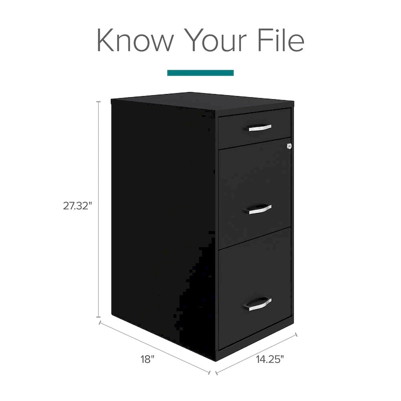 Black 18-Inch-Deep Metal File Cabinet with 3 Drawers
