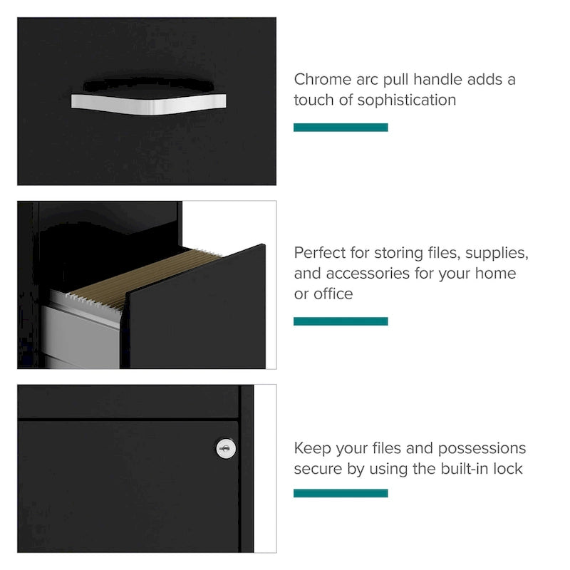 Black 18-Inch-Deep Metal File Cabinet with 3 Drawers